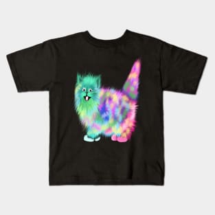 Colorful rainbow acid cat in space Kids T-Shirt